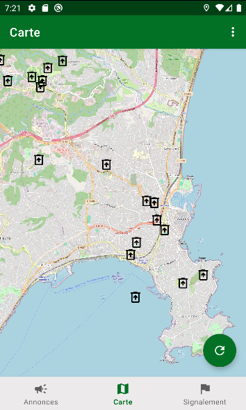 Carte des déchets signalés sur l'application DecheTri