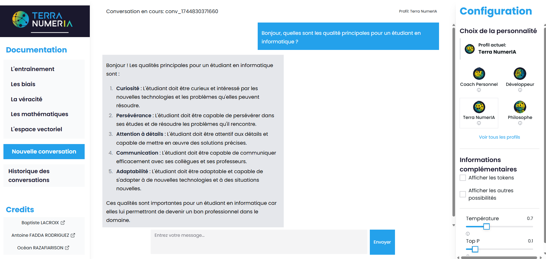 Terra NumeriA Interface